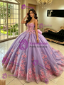 Purple Tulle Spaghetti Straps 3D Flower Quinceanera Dress