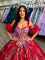Red Tulle Strapless Appliques Quinceanera Dress