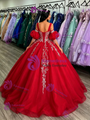 Red Tulle Strapless Appliques Quinceanera Dress