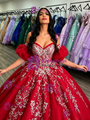 Red Tulle Strapless Appliques Quinceanera Dress