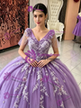 Purple Tulle V-neck Appliques Beading Quinceanera Dress