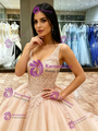 Champagne V-neck Appliques Quinceanera Dress