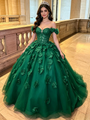 Green Tulle Off the Shoulder 3D Flower Quinceanera Dress