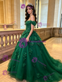Green Tulle Off the Shoulder 3D Flower Quinceanera Dress