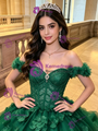 Green Tulle Off the Shoulder 3D Flower Quinceanera Dress