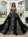 Black Tulle Off the Shoulder Appliques Quinceanera Dress
