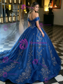 Blue Tulle Off the Shoulder Quinceanera Dress