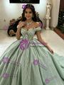 Green Tulle Sequins Off the Shoulder Quinceanera Dress