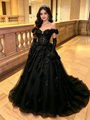 Black Tulle Off the Shoulder 3D Appliques Quinceanera Dress