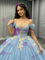 Blue Tulle Off the Shoulder Beading Quinceanera Dress