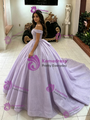 Purple Tulle Sequins Off the Shoulder Quinceanera Dress