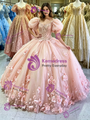 Pink Tulle Puff Sleve Appliuqes Quinceanera Dress