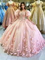 Pink Tulle Puff Sleve Appliuqes Quinceanera Dress