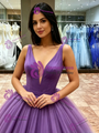 Simple Purple Tulle V-neck Quinceanera Dress