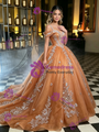 Orange Tulle Straps Appliques Quinceanera Dress
