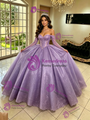 Purple Sequins Long Sleeve Quinceanera Dress