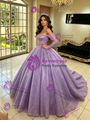 Purple Sequins Long Sleeve Quinceanera Dress
