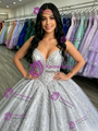 Silver Grau Tulle Strapless Appliques Quinceanera Dress