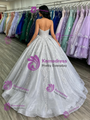 Silver Grau Tulle Strapless Appliques Quinceanera Dress