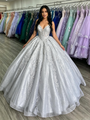 Silver Grau Tulle Strapless Appliques Quinceanera Dress