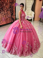 Fuchsia Tulle Halter Appliques Quinceanera Dress