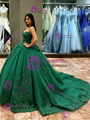 Green Tulle Spaghetti Straps Appliques Quinceanera Dress