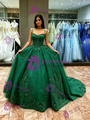 Green Tulle Spaghetti Straps Appliques Quinceanera Dress