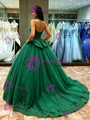 Green Tulle Spaghetti Straps Appliques Quinceanera Dress