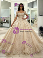 Champagne Tulle Short Sleeve Lace Appliques Quinceanera Dress