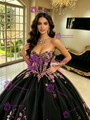 Black Straps Tulle Appliques Quinceanera Dress
