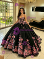 Black Straps Tulle Appliques Quinceanera Dress