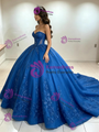 Blue Strapless Appliques Quinceanera Dress