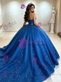Blue Strapless Appliques Quinceanera Dress