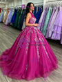 Fuchsia Tulle Halter Backless Quinceanera Dress