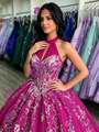 Fuchsia Tulle Halter Backless Quinceanera Dress
