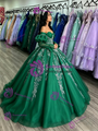 Green Long Sleeve Off the Shoulder Quinceanera Dress