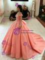 Orange Tulle Long Sleeve Off the Shoulder Quinceanera Dress