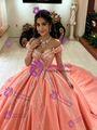 Orange Tulle Long Sleeve Off the Shoulder Quinceanera Dress
