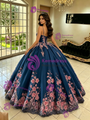 Dark Blue Tulle 3D Appliques Quinceanera Dress