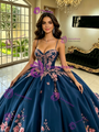 Dark Blue Tulle 3D Appliques Quinceanera Dress