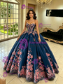 Dark Blue Tulle 3D Appliques Quinceanera Dress