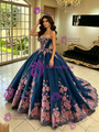 Dark Blue Tulle 3D Appliques Quinceanera Dress