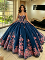 Dark Blue Tulle 3D Appliques Quinceanera Dress