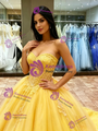Yellow Tulle Strapless Appliques Quinceanera Dress