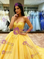 Yellow Tulle Strapless Appliques Quinceanera Dress