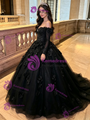 Black Tulle Off the Shoulder 3D Flower Quinceanera Dress