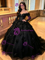 Black Tulle Off the Shoulder 3D Flower Quinceanera Dress