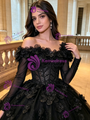 Black Tulle Off the Shoulder 3D Flower Quinceanera Dress