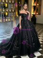 Black Tulle Off the Shoulder Appliques Quinceanera Dress