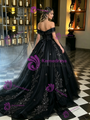 Black Tulle Off the Shoulder Appliques Quinceanera Dress